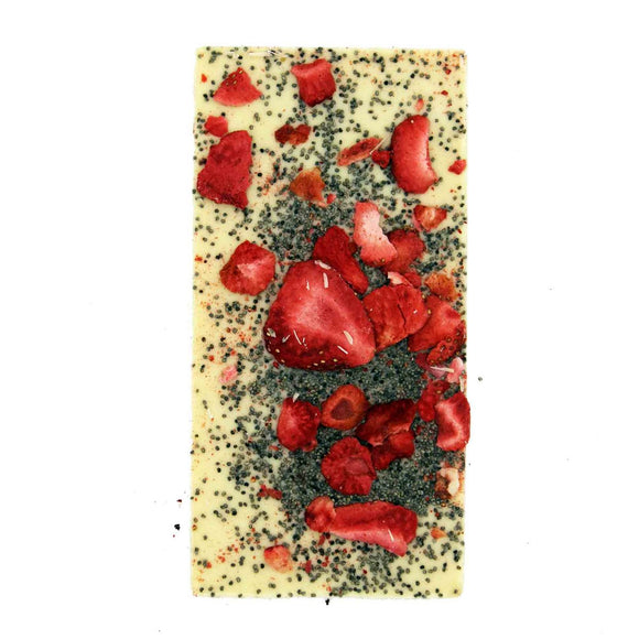 CHOCOLAT BLANC GRAINES DE PAVOT-FRAISE                                                                                                                                              TABLETTE 95gr